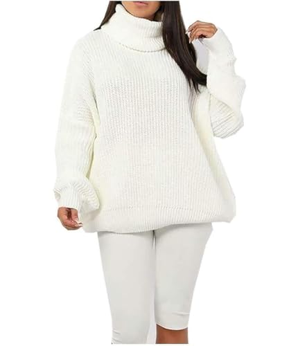 Image of REAL LIFE FASHION LTD Womens Polo Turtle Neck Chunky Knitted Sweater Ladies Long Sleeve High Roll Oversized Sweatshirt Christmas Winter Warm Fancy Party Xmas Jumper Top Plus Size 8-18 Cream