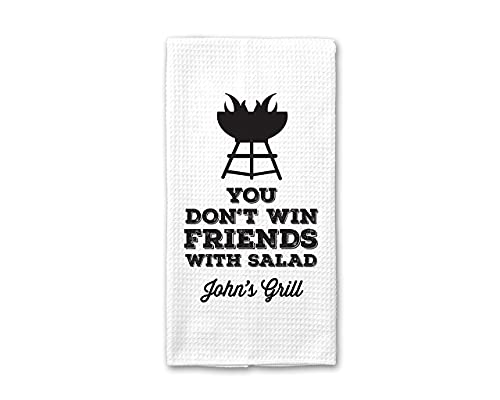 Personalized You Don't Win Friends With Salad Kitchen Towel | Custom Waffle Weave Dish Towel | Personalized Kitchen Towel | Men Grilling Gift | Personalized Dish Towel | Barbecue Gift | Men's Gift #TOP26
