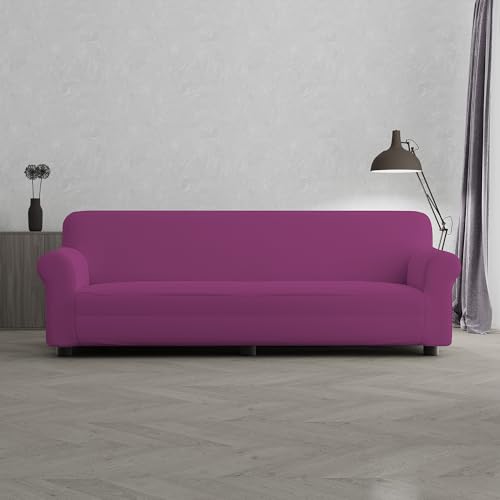 Housse de canapé biélastique extensible fuchsia 4 places
