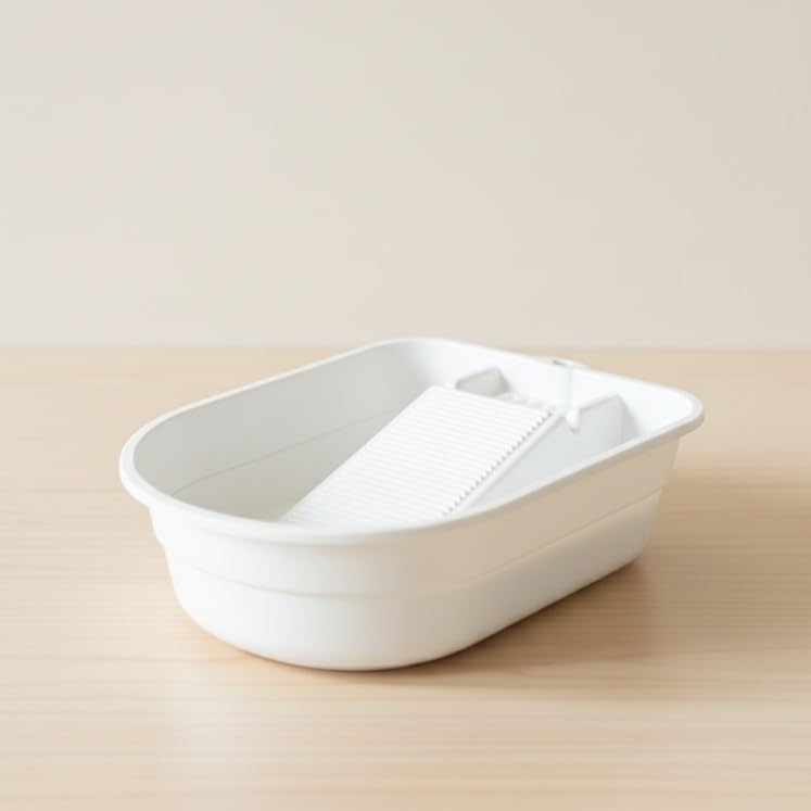 SORATH Multi-Purpose Laundry Washing Tub with Built-In Scrub Board | Hand Wash Basin for Clothes & Delicates (White)-image-45