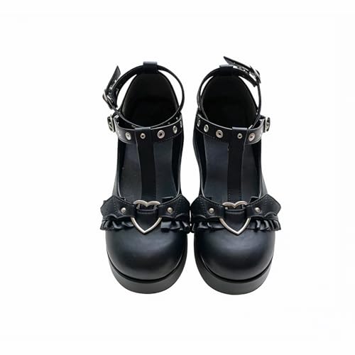 CELNEPHO Womens Mary Jane Shoes for Women, Sweet Bow Round Toe Ankle T-Strap Lolita Goth Platform Dress Pumps Shoes Oxfords B-Black