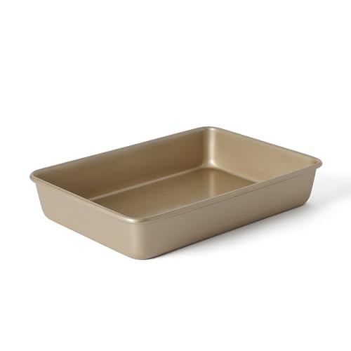 Image of Martha Stewart Gallen 13 x 9 Inch Rectangular Nonstick Carbon Steel Cake and Baking Pan - Champagne, Durable Bakeware for Even Cooking and Easy Release