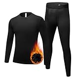 [Sillictor] スポーツインナー 上下セット キッズ 裏起毛 クルーネック コンプレッションウェア スポーツ アンダーシャツ + タイツ [防寒保温・通気速乾] ジュニア 野球 サッカー スキー トレーニング インナーウェア yc1021+1022blk-blk-150