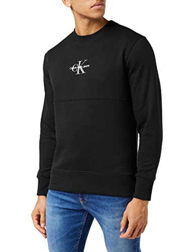 Calvin Klein Jeans Herren MONOLOGO Crew Neck Schwerer Strick, Ck Black, L