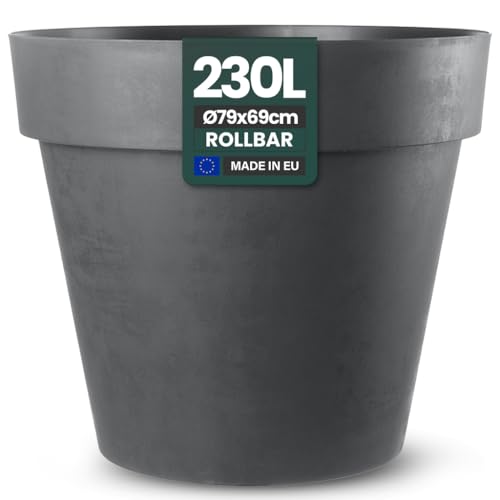 Kreher XXL Pflanztopf/Pflanzkübel rund mit 79 cm / 58 cm Durchmesser, ausstattet mit Rollen! Der Eye-Catcher für Garten, Terrasse, Restaurants & Gewerbe! (Anthrazit, XXL-Ø79cm)