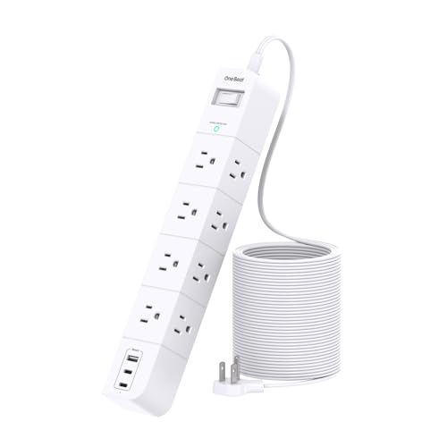 One Beat Extension Cord 15 ft,Surge Protector Power Strip with 8 Widely AC Outlets 3 USB(2 USBC),Flat Plug Power Strip,Desktop Charging Station with Overload Protection for Home,Office,Dorm,ETL Listed