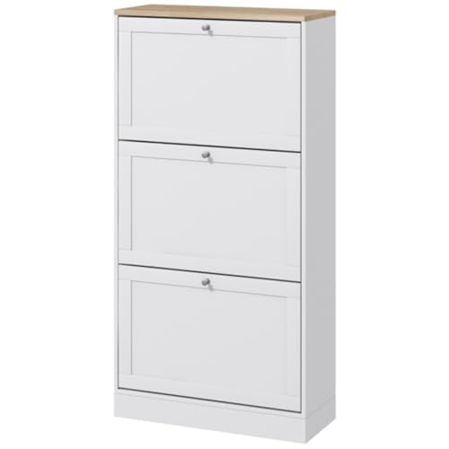 Meuble à chaussures de rangement blanc à 3 niveaux pour entrée étroite