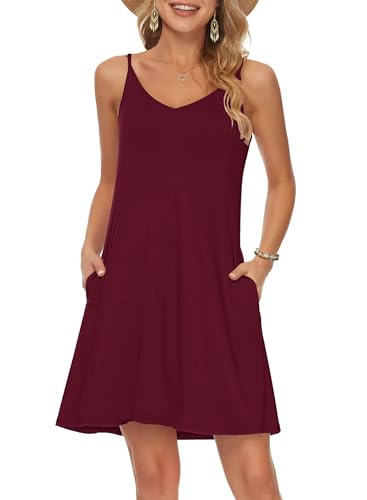 Image of MISFAY Women's Summer Spaghetti Strap Casual Beach Cover Up Dress with Pockets