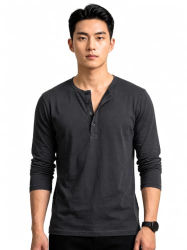Image of BULLMER Men's Trendy Full Sleeve Henley Neck T-Shirt | Cotton Blend Solid Casual Tee | Stylish Menswear for Everyday | Sizes S to 2XL - Pack 1