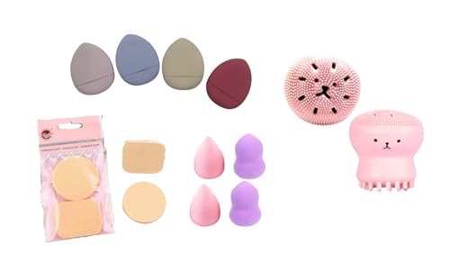 Kit de Maquiagem com 10 Esponjas e 1 Esfoliante Facial de Silicone