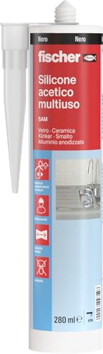 Fischer Silicone Acetico Multiuso Nero SAM 280 ml, Sigillante Antimuffa per Vetro, Alluminio, Smalto, Ceramica, Adatto per Bagno e Cucina, 9352