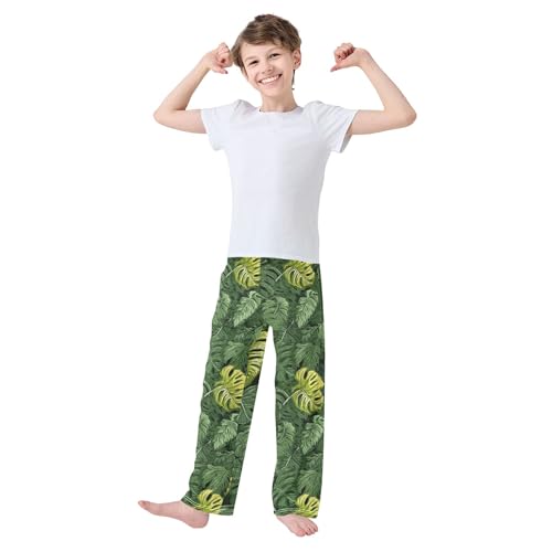 Tropical Leaves Long Pajama Pants Elastic Waist PJ Bottoms with Pockets S A1111643