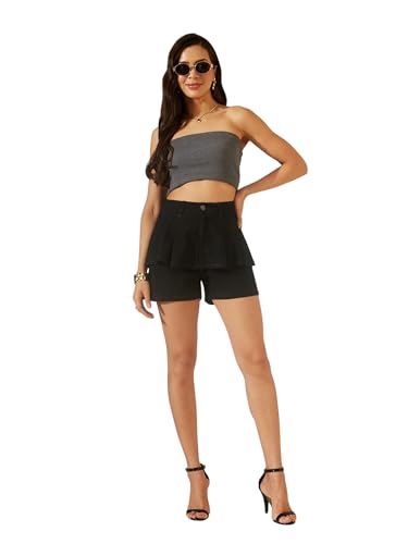 Image of Miss Chase Women's Regular High Rise Above Knee Stretchable Denim Shorts