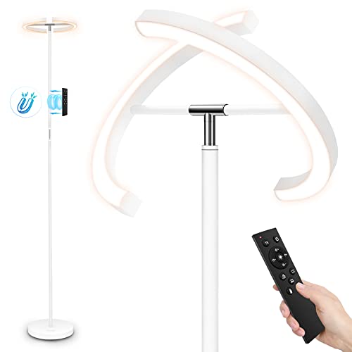 FIMEI Split Floor Lamp, Bright Modern LED Standing Lamp, Stepless Dimming and 4 Color Temperature, Eye-Protection Reading Standing Light for Living Room Bedroom Office, Touch&Remote Control, White