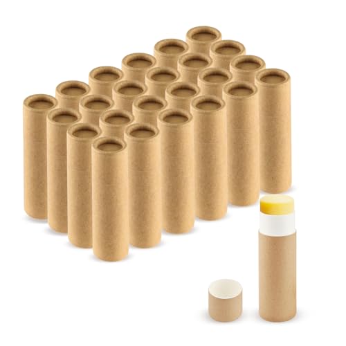 25Pcs 7g Empty Brown Paper Lipbalm Tubes Round Push-Up Paperboard Lipstick Containers for Solid Perfume Ointment Deodorant Lotion Stick Sample
