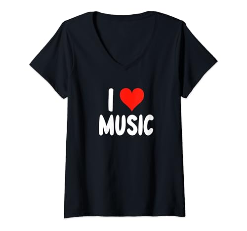Femme I Love Music – Cœur – Song Sing Singer Singing Choir T-Shirt avec Col en V