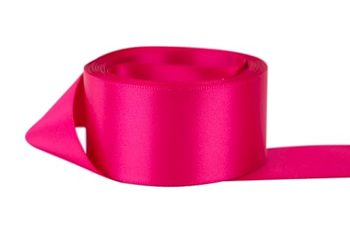 Image of Ribbon Bazaar Double Faced Satin - Premium Gloss Finish - 100% Polyester Ribbon for Gift Wrapping, Crafts, Scrapbooking, Hair Bow, Decorating & More - 3 /8 inch Shocking Pink 50yd Spool