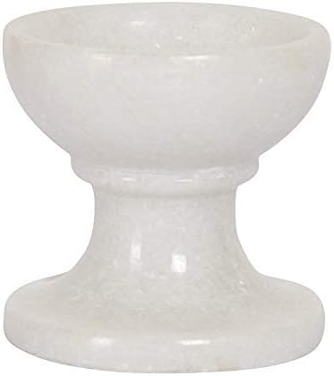 Presents Handicrafted White Marble Diya | Oil Lamp for Puja | Temple | Office (Table Diya) #A190, 20 x 15 x 5 cm
