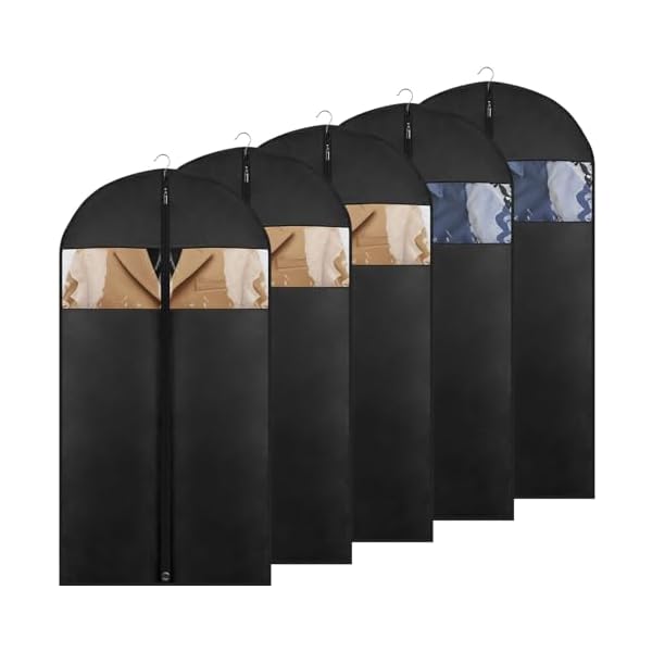 43″ Suit Bags for Closet Storage and Travel, Garment Bags for Hanging Clothes, Suit Garment Bag for Men, Black Suit Cover Bags with Clear Window for Coats, Jackets, Shirts(5 Packs)