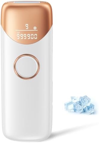 Epilatore Luce Pulsata con Funzione di Raffreddamento, 999900 Epilatore Laser 9 Livelli di Energia, Epilatore Per Donne e Uomini, Ascelle,Viso, Tutto il Corpo, Bianco