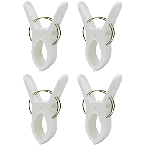Beach Towel Clips for Sun Loungers - 4 Pcs Premium Plastic Jumbo Sunbed Towel Clips - Multipurpose Usage Pegs for Washing Line and Beach Towel Pegs for Towels, Quilts and Heavy Laundry - White Cover