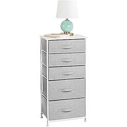 Cajonera Armario Ropa mDesign Cómoda de tela – Práctico organizador de armarios con 5 cajones en dos tamaños – Cajonera estrecha para dormitorio y habitaciones pequeñas – gris/blanco