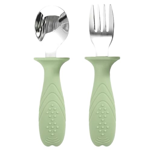 Set De Fourchette Et Cuillère Pour Bébé - Ustensiles Et Couverts Pour Bébé Et En Bas Âge,Silicone Alimentaire Sécurisé, Poignées Ergonomiques Anti-Choque Pour Diversification 6+ Mois