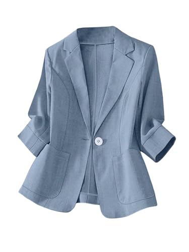 WDIRARA Women's Button Down 3/4 Sleeve Blazer Lapel Neck Dressy Suit Jacket