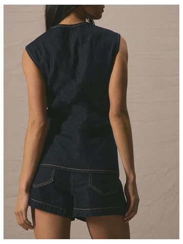 MakeMeChic Women's Denim Vest Button Down Sleeveless Vintage Jean Jacket Waistcoat3