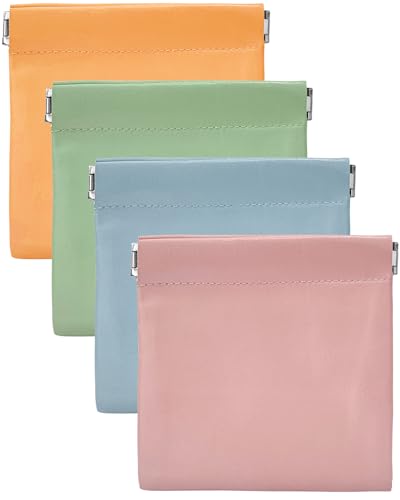 4 Pcs Small Pocket Cosmetic Bag for Purse, Mini Waterproof Lambskin Portable Makeup Bag, Pretty Cute Coin Pouches Lipstick Storage Organizer for Cosmetics Headphones Jewelry