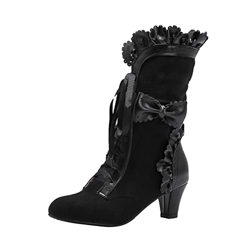 Bottes mi-mollet pour femmes confortables à talons et lacets ajustables