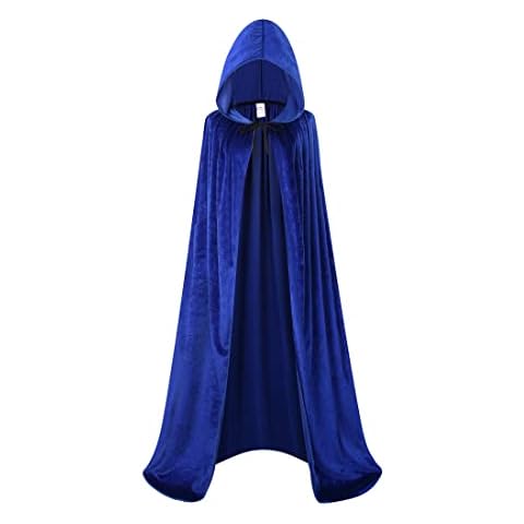 maxToonrain Velvet Hooded Cape for Adults, Unisex Cloak with Hood for Halloween Christmas Fancy Dress Costume (150cm, Blue) Cover