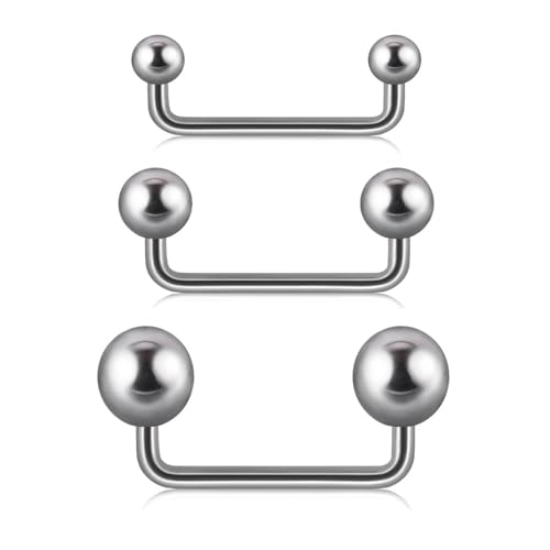 3Pcs 16G Double Ball Staple Surface Piercing Barbell G23 Titanium 8-14mm Surface Barbell Internally Threaded Surface Piercing Jewelry, Silver
