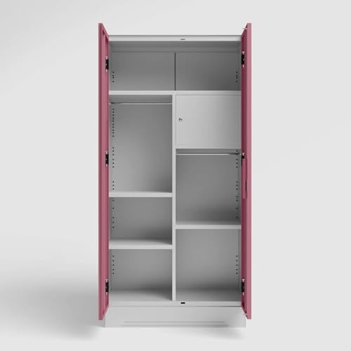 Image of Interio by Godrej Almirah Slimline 2-Door Steel Almirah, Cupboard for Clothes (Royal Ivory and Dusty Rose), 1-Year Warranty, 1 Locker, 4 Shelves and Curvilinear Mirror