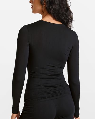 Natrelax Long Sleeve Shirts for Women Modal Ribbed Going Out Tops Crewneck Sleep Pajamas Tight Casual T-Shirts2