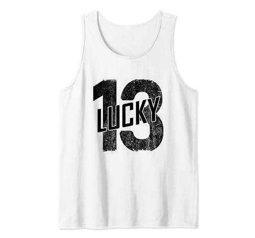 Lucky Trece Distressed en negro Lucky número 13 Camiseta sin Mangas