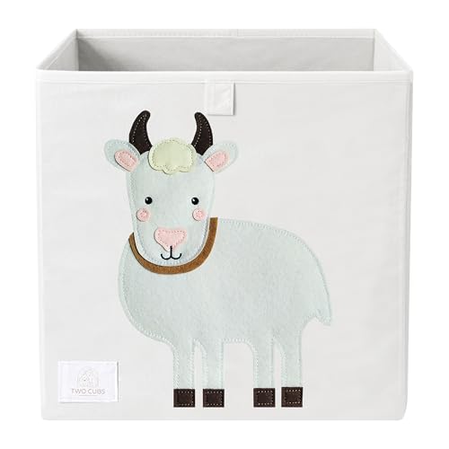 Image of Two Cubs Storage Box - Kids Toys Organizer (13"x13"x13"), White, Foldable Toy Storage Bin, Nursery Storage Basket, Cube Organizer for Ikea Kallax Shelves, Durable, Collapsible, Farm Animal - Goat