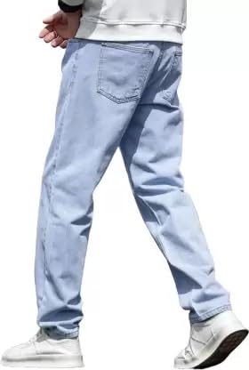 Image of Comfits Men's Loose Fit Baggy Jeans, Sky Blue, Plain Denim