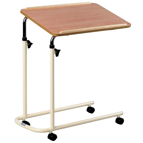Days Overbed Table with Castors, Laptop Desk with Wheels, Bedside Table, Study Desk, Fully Adjustable Height and Angle, Laminated Top, Flat Packed