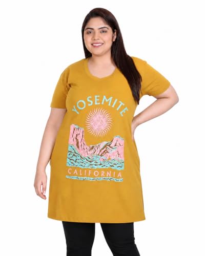 Image of In Love Women Cotton Regular Fit Plus Size Long-Line Chest Print T-Shirt with Pocket