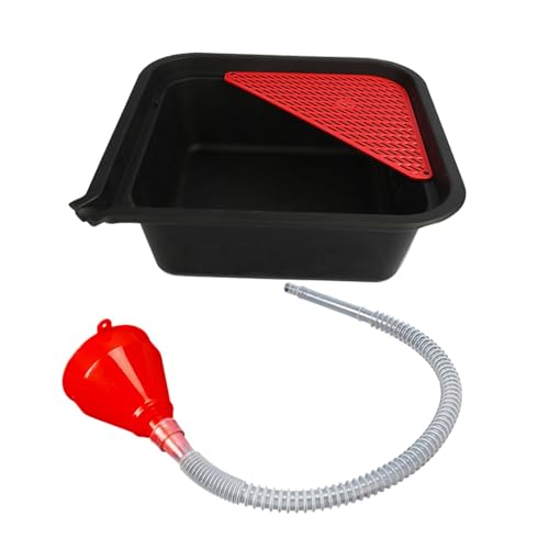 Bandeja recoge aceite de 9L con embudo y filtro para mantenimiento de auto en taller