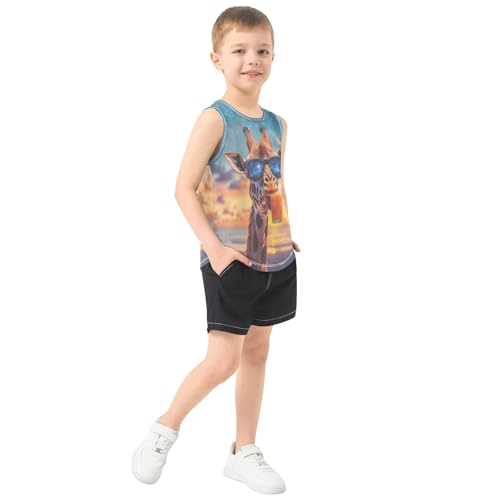 Boys Tank Top Shirts Giraffe Starry Sky Galaxy Animal Sleeveless T-Shirts Crew Neck for Kids Clothing Children4