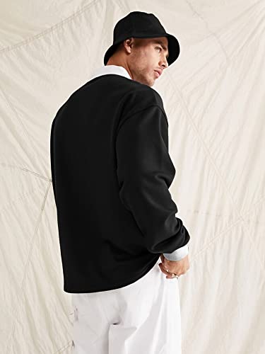 Image of Jump Cuts Mens Printed Polo Neck Full Sleeve Black Cottonblend T-Shirt