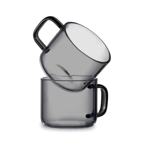 yixinzi-2024 Vaso para Beber Juego de 2 Tazas Vidrio Transparente for café o té, con asa, 150 ml (5 oz)(Grey)