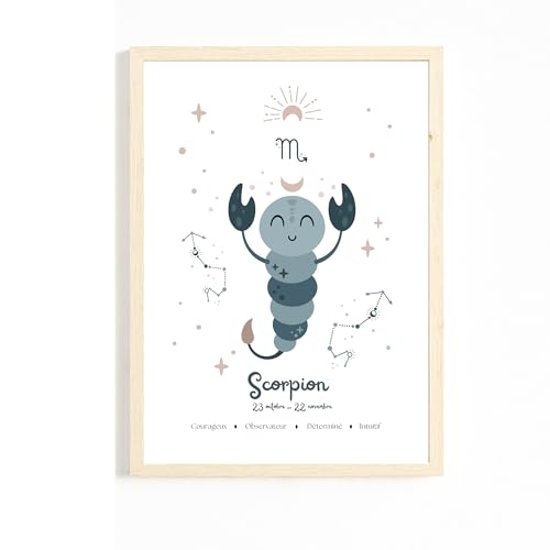 Générique Poster Zodiacal Scorpion (DIN A4) & Carte Astrologique – Décor Mural Astrologique – Décoration Chambre Enfants | Idéal Chambre Bébé,...