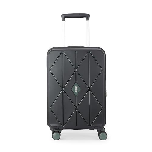 Image of American Tourister Qubiz | Cabin Trolley Bag (55 cm) | 360 8 Wheel Travel Luggage | Hard Case Polypropylene Suitcase | Recessed Combination Lock | Black /Dark Olive