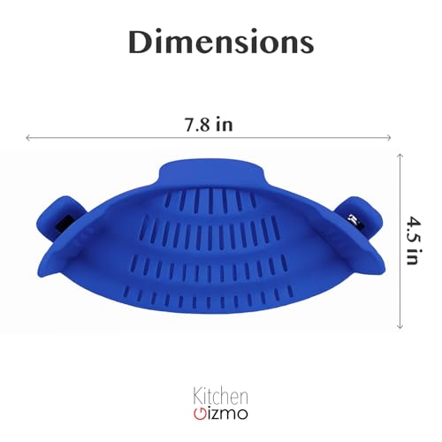 Kitchen Gizmo Snap N' Strain - Silicone Clip-On Strainer for Pots, Pans, and Bowls - Heat-Resistant Kitchen Gadgets, Essential Colander Drainer for Vegetables and Pasta - 7.87x2.76x4.53-Inch (Blue)