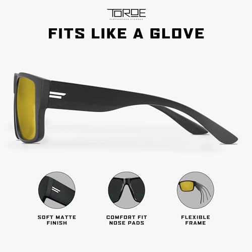 Image of TOROE VALLEY Z87+ Sunglasses, Matte Black | Polarized, TR90, Anti-Glare Polycarbonate, ANSI Safety Rated, White Emblem | Gold