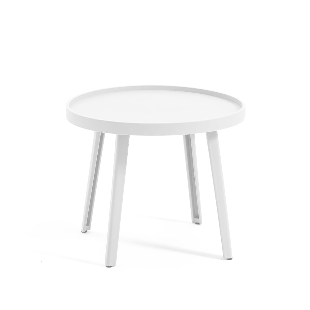 Lot de 2 fauteuils avec table basse d'extérieur en polypropylène renforcé de fibre de verre, fauteuils de piscine, fauteuils de balcon ergonomiques - Betty (ensemble avec table blanche)