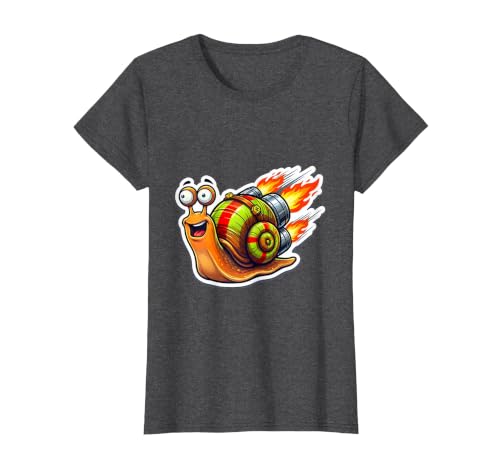 Turbo Snail Jet Engine Funny Racing Graphic T-Shirt, Women, Dark Heather Grey, Medium